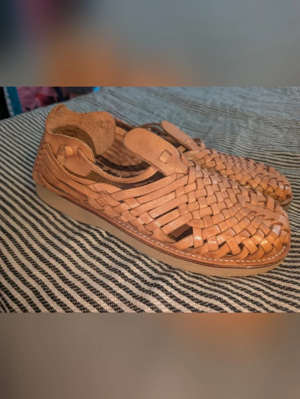 Yuketen Cruz Woven Leather Huarache Tan Shoes Mexico Men 30 US Size 11